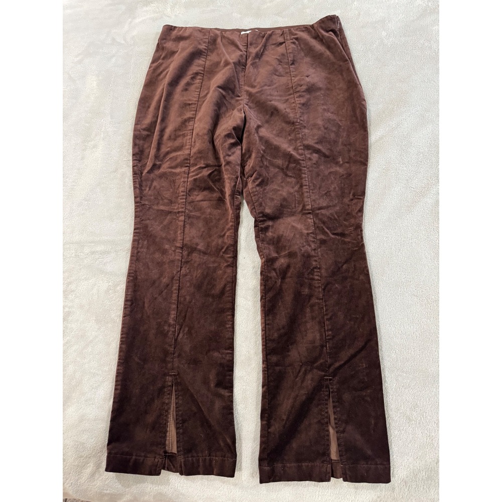 Maeve Anthropologie Brown Velvet Split Hem Flare Pants XL High Rise Side Zip